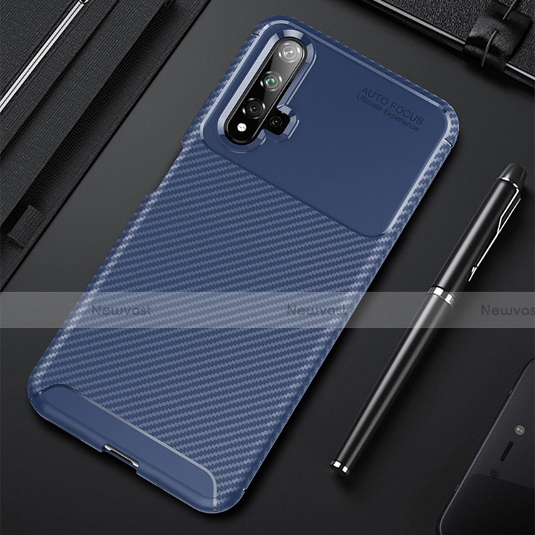 Silicone Candy Rubber TPU Twill Soft Case Cover for Huawei Honor 20S Blue