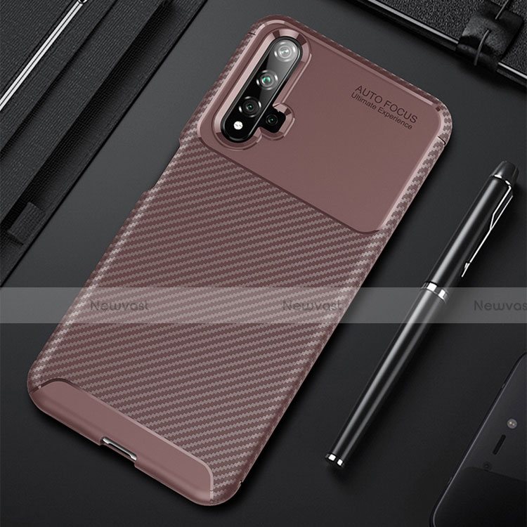 Silicone Candy Rubber TPU Twill Soft Case Cover for Huawei Honor 20S Brown