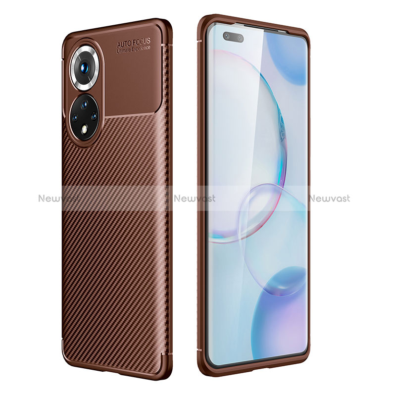 Silicone Candy Rubber TPU Twill Soft Case Cover for Huawei Honor 50 Pro 5G Brown