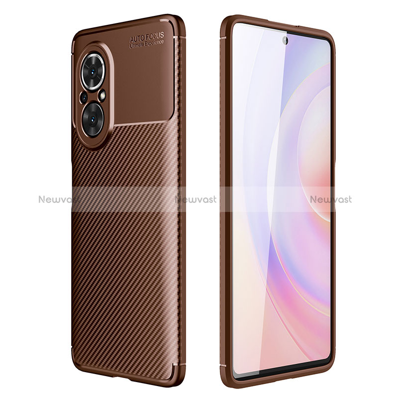 Silicone Candy Rubber TPU Twill Soft Case Cover for Huawei Honor 50 SE 5G Brown