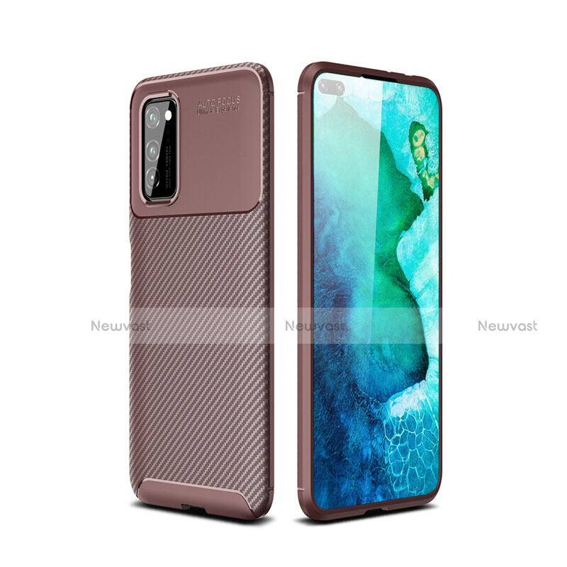 Silicone Candy Rubber TPU Twill Soft Case Cover for Huawei Honor V30 5G Brown