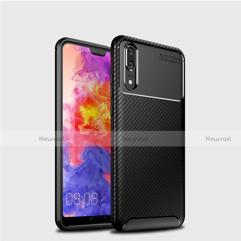 Silicone Candy Rubber TPU Twill Soft Case Cover for Huawei P20 Black