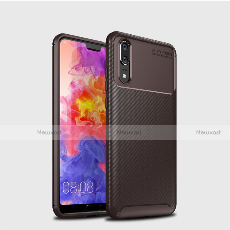 Silicone Candy Rubber TPU Twill Soft Case Cover for Huawei P20 Brown