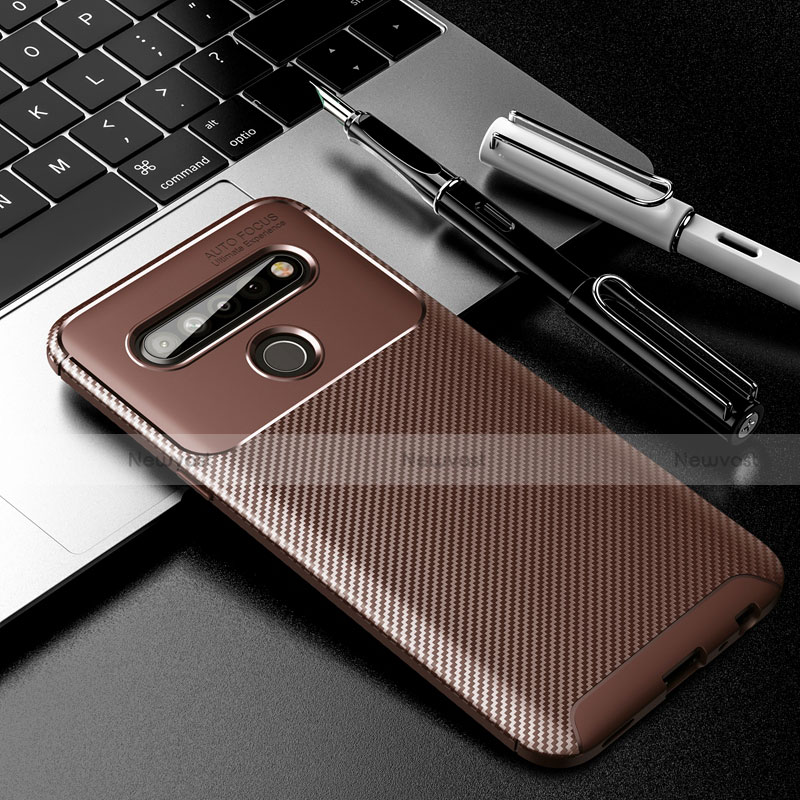 Silicone Candy Rubber TPU Twill Soft Case Cover for LG K61 Brown