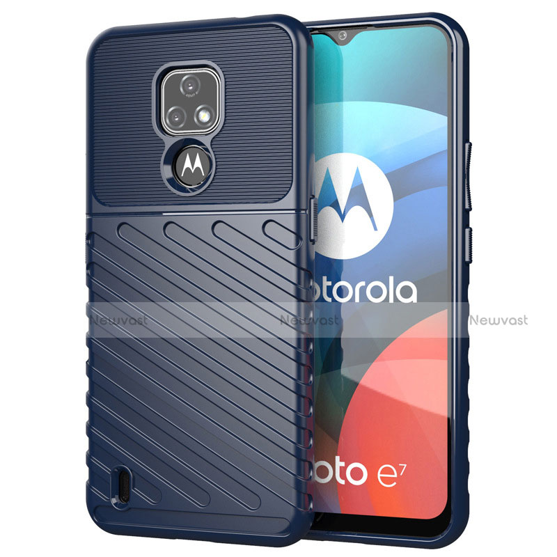 Silicone Candy Rubber TPU Twill Soft Case Cover for Motorola Moto E7 (2020) Blue