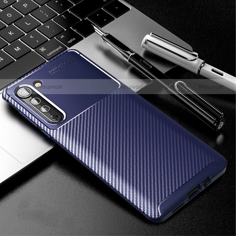 Silicone Candy Rubber TPU Twill Soft Case Cover for Motorola Moto Edge Blue