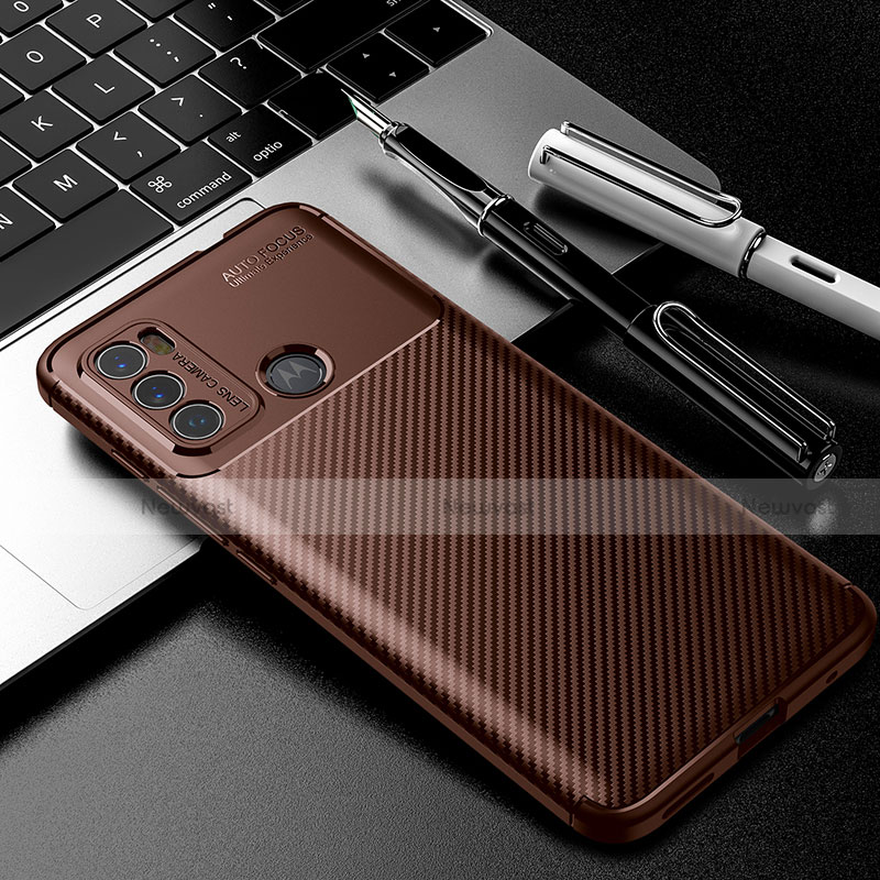 Silicone Candy Rubber TPU Twill Soft Case Cover for Motorola Moto G60 Brown