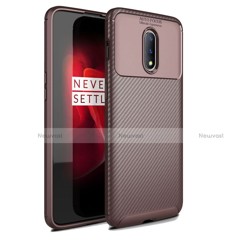 Silicone Candy Rubber TPU Twill Soft Case Cover for OnePlus 7 Brown