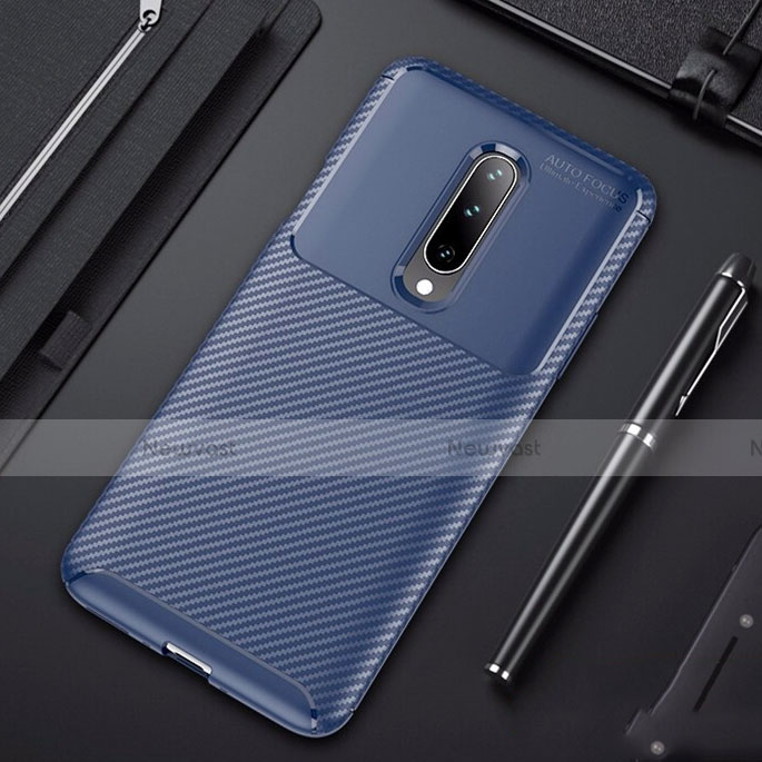 Silicone Candy Rubber TPU Twill Soft Case Cover for OnePlus 7 Pro Blue