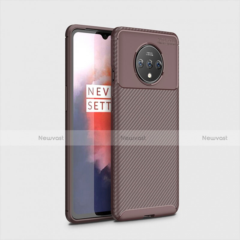 Silicone Candy Rubber TPU Twill Soft Case Cover for OnePlus 7T Brown