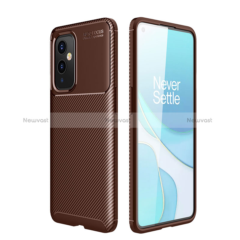 Silicone Candy Rubber TPU Twill Soft Case Cover for OnePlus 9 5G Brown