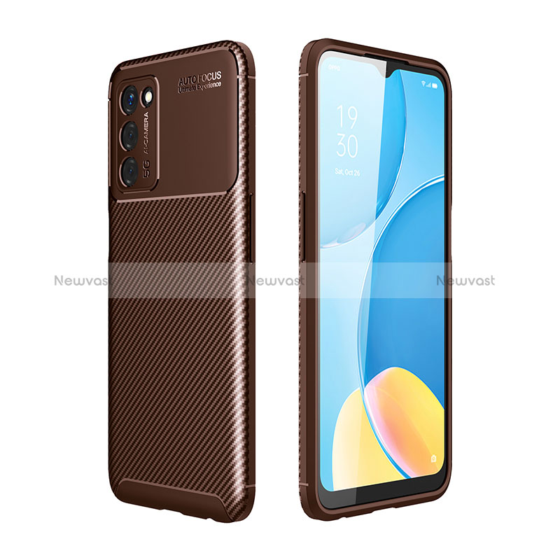 Silicone Candy Rubber TPU Twill Soft Case Cover for Oppo A53s 5G Brown