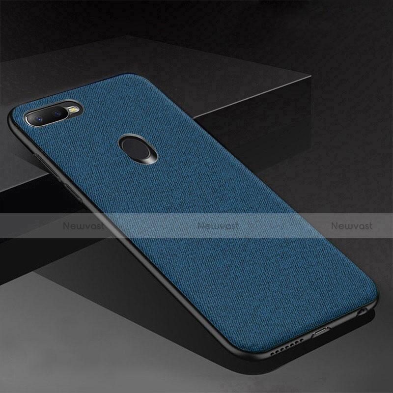 Silicone Candy Rubber TPU Twill Soft Case Cover for Oppo A7 Blue