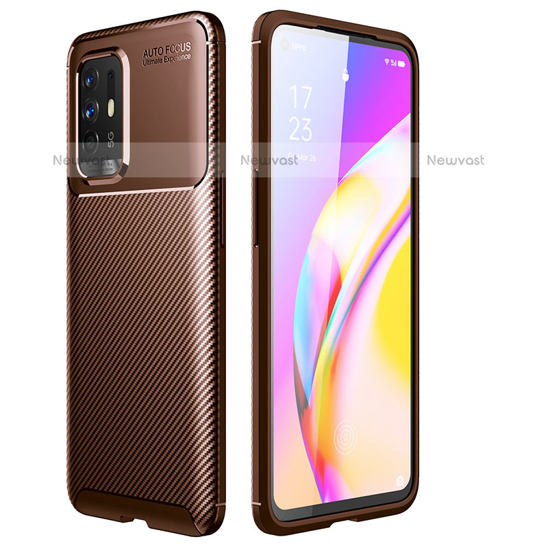 Silicone Candy Rubber TPU Twill Soft Case Cover for Oppo A94 5G Brown