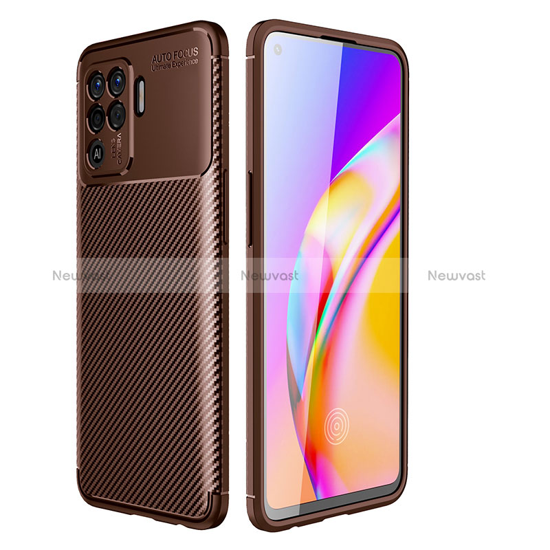 Silicone Candy Rubber TPU Twill Soft Case Cover for Oppo Reno5 F Brown