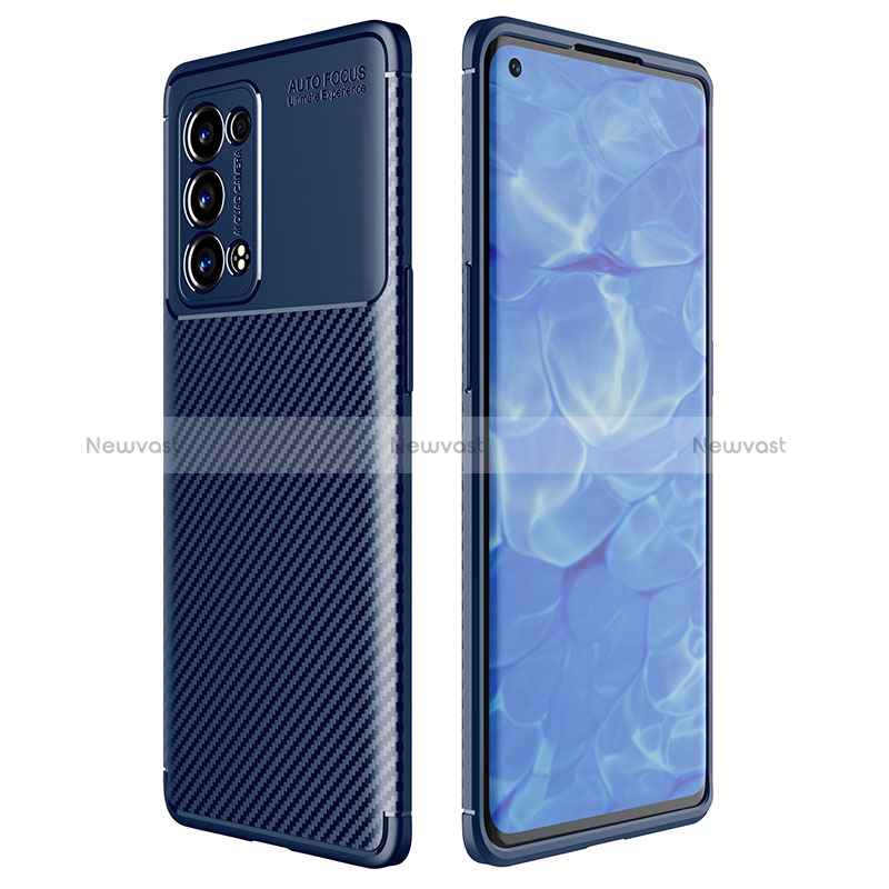 Silicone Candy Rubber TPU Twill Soft Case Cover for Oppo Reno6 Pro 5G Blue