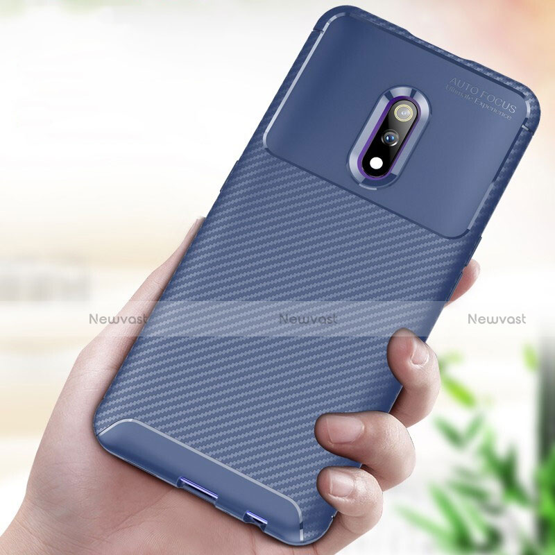 Silicone Candy Rubber TPU Twill Soft Case Cover for Realme X Blue