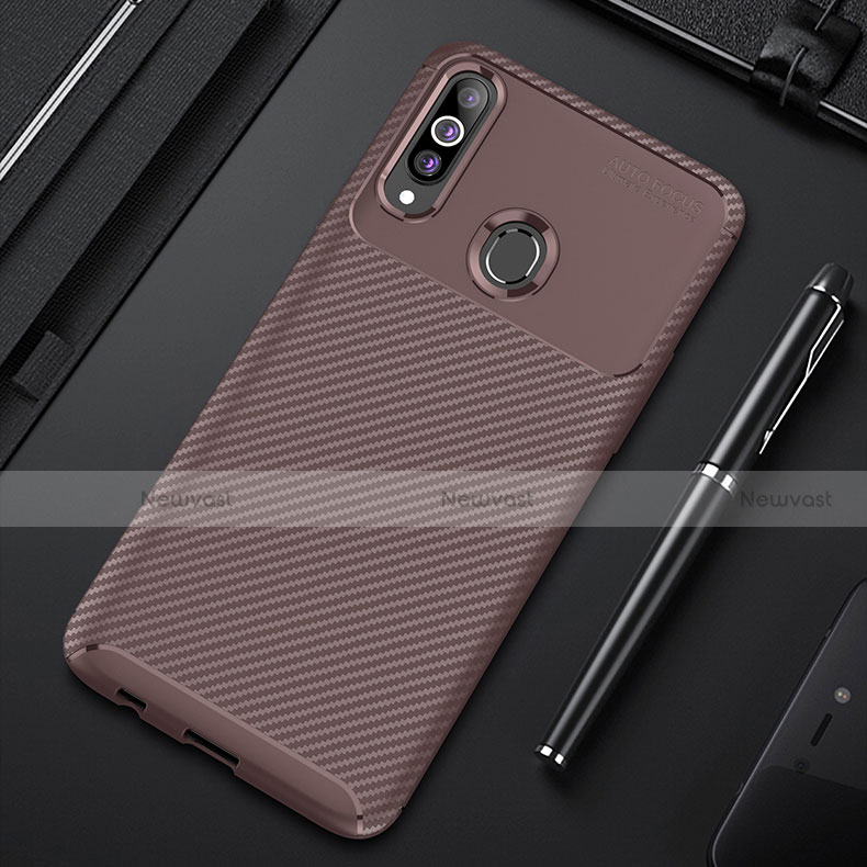 Silicone Candy Rubber TPU Twill Soft Case Cover for Samsung Galaxy A20s Brown