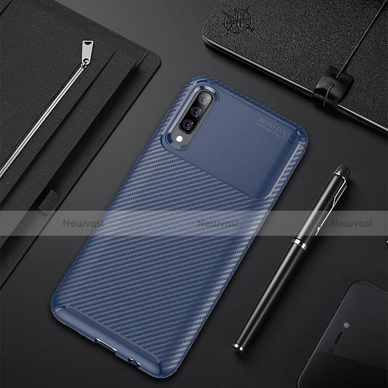 Silicone Candy Rubber TPU Twill Soft Case Cover for Samsung Galaxy A50 Blue