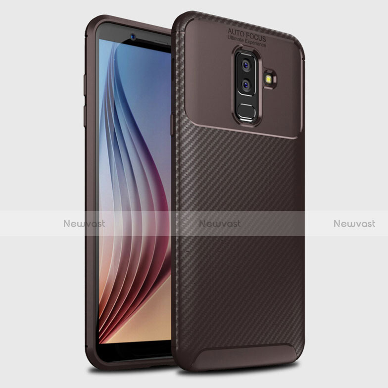 Silicone Candy Rubber TPU Twill Soft Case Cover for Samsung Galaxy A6 Plus (2018) Brown