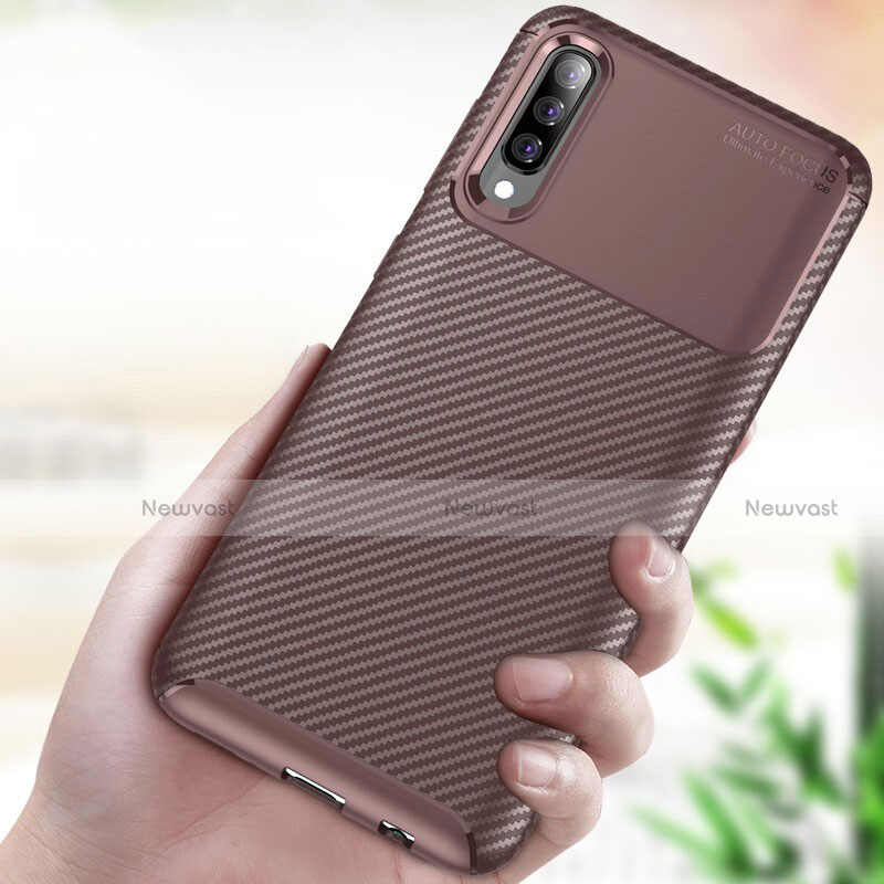 Silicone Candy Rubber TPU Twill Soft Case Cover for Samsung Galaxy A70S Brown