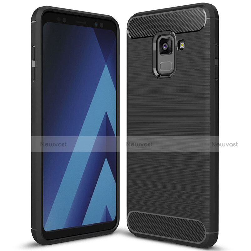 Silicone Candy Rubber TPU Twill Soft Case Cover for Samsung Galaxy A8+ A8 Plus (2018) Duos A730F Black