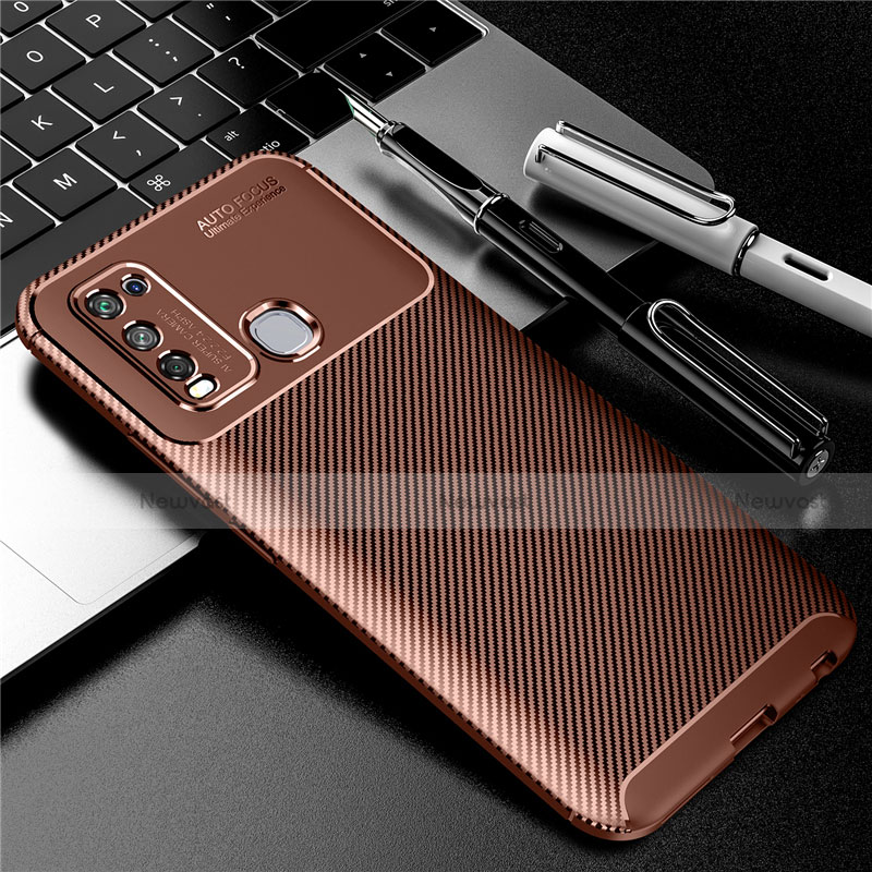 Silicone Candy Rubber TPU Twill Soft Case Cover for Vivo Y50 Brown