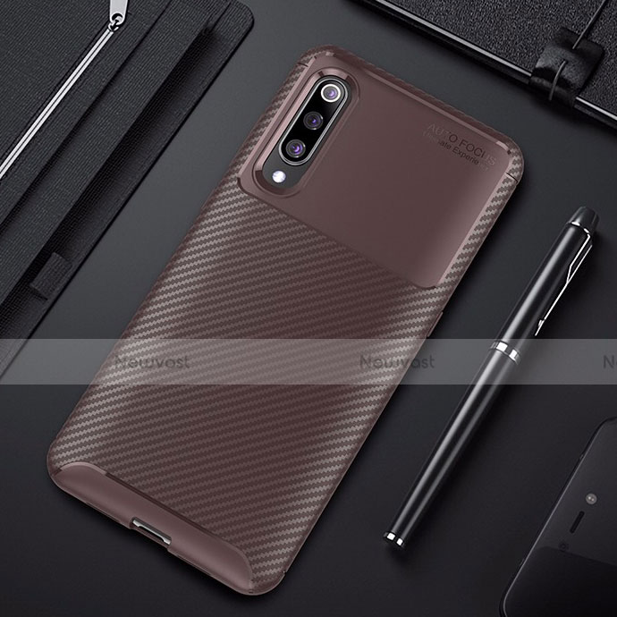 Silicone Candy Rubber TPU Twill Soft Case Cover for Xiaomi Mi 9 Lite Brown