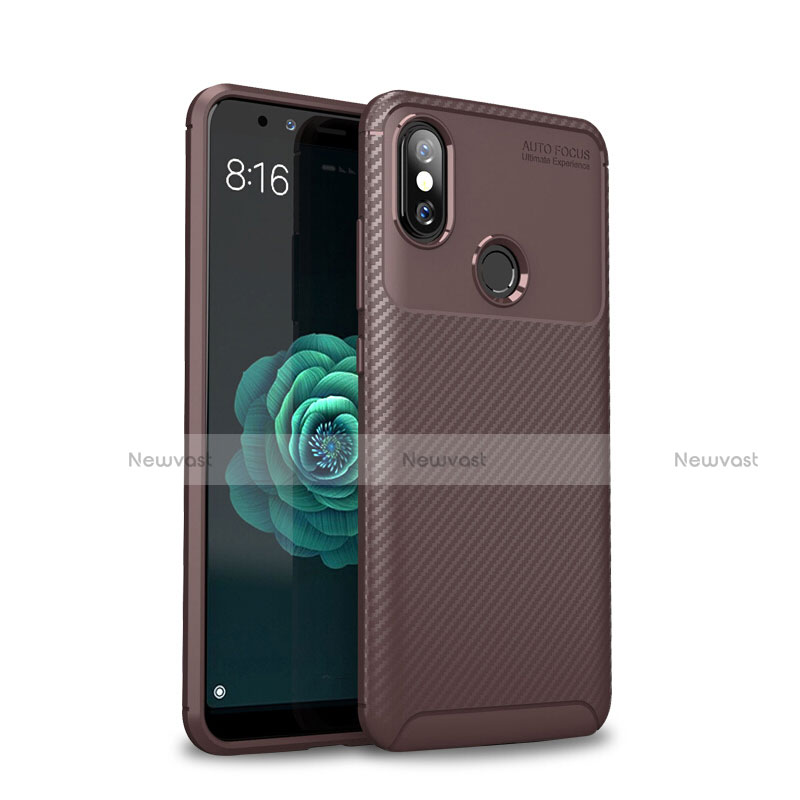 Silicone Candy Rubber TPU Twill Soft Case Cover for Xiaomi Mi A2 Brown