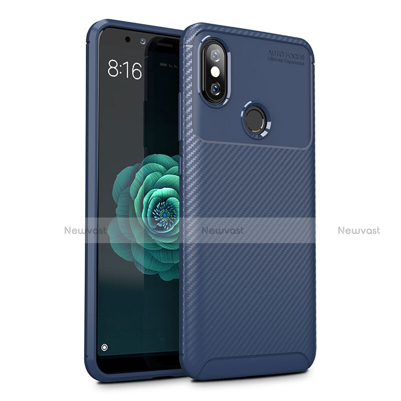 Silicone Candy Rubber TPU Twill Soft Case Cover for Xiaomi Mi A2 Lite Blue