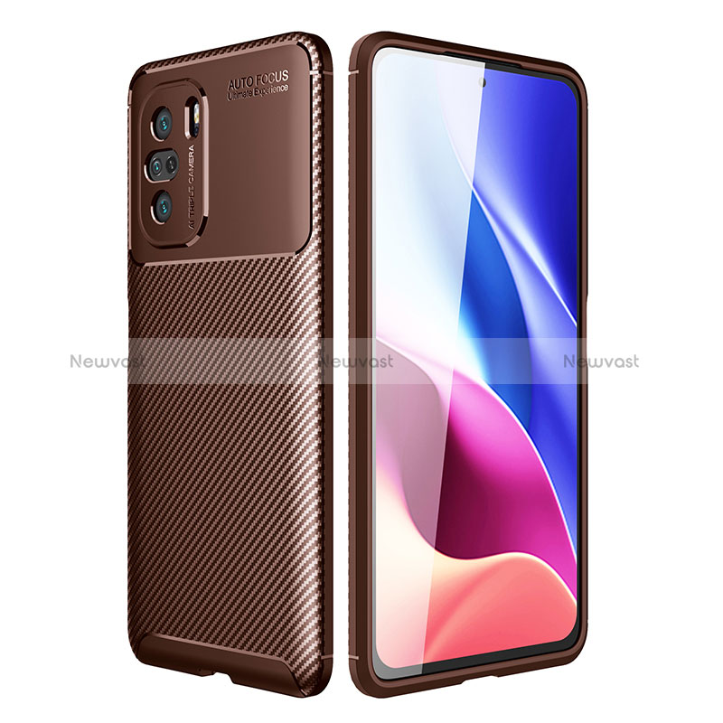 Silicone Candy Rubber TPU Twill Soft Case Cover for Xiaomi Poco F3 5G Brown