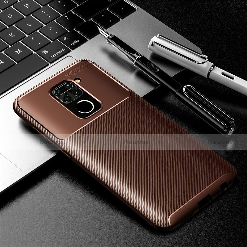 Silicone Candy Rubber TPU Twill Soft Case Cover for Xiaomi Redmi Note 9 Brown