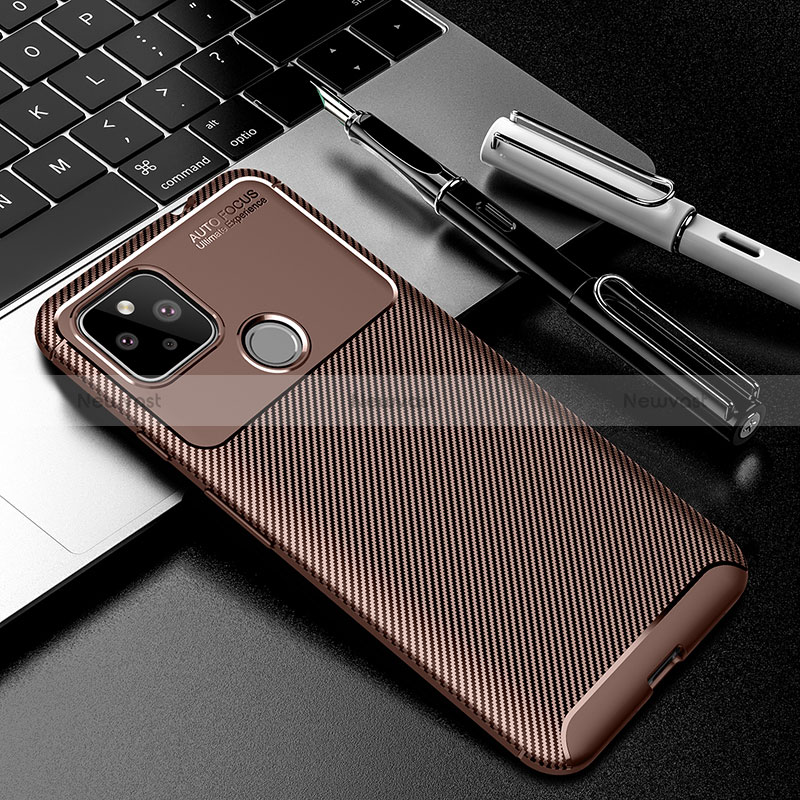 Silicone Candy Rubber TPU Twill Soft Case Cover QK1 for Google Pixel 5 XL 5G Brown