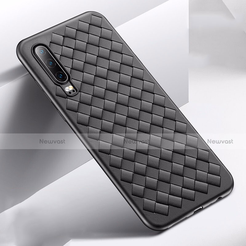 Silicone Candy Rubber TPU Twill Soft Case Cover R01 for Huawei P30 Black