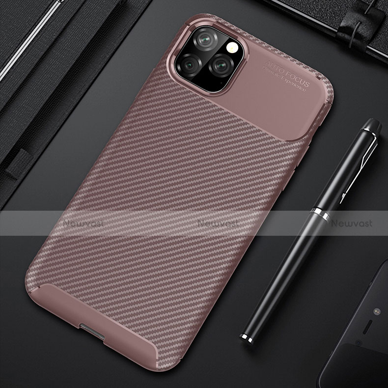 Silicone Candy Rubber TPU Twill Soft Case Cover S01 for Apple iPhone 11 Pro Max Brown