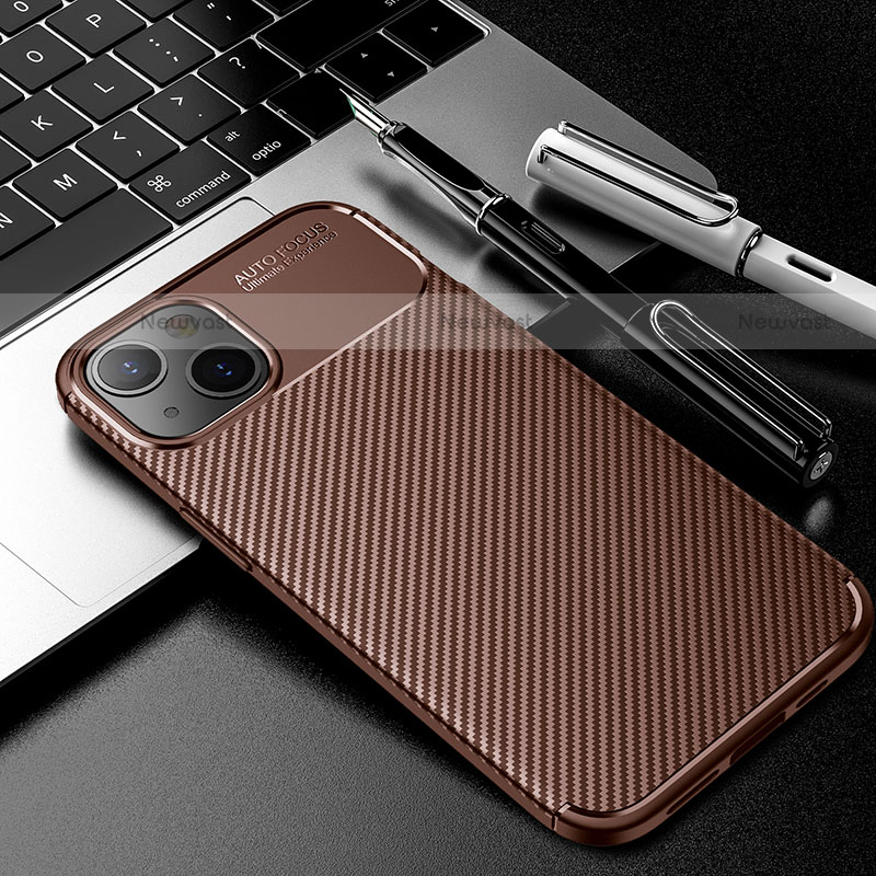 Silicone Candy Rubber TPU Twill Soft Case Cover S01 for Apple iPhone 15 Brown