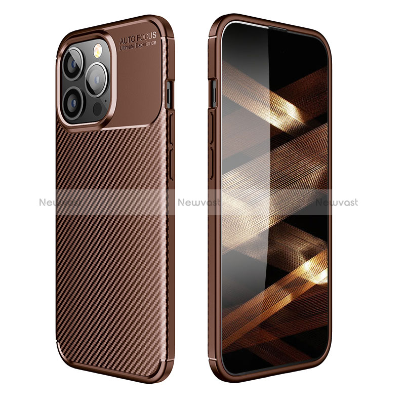 Silicone Candy Rubber TPU Twill Soft Case Cover S01 for Apple iPhone 15 Pro Brown