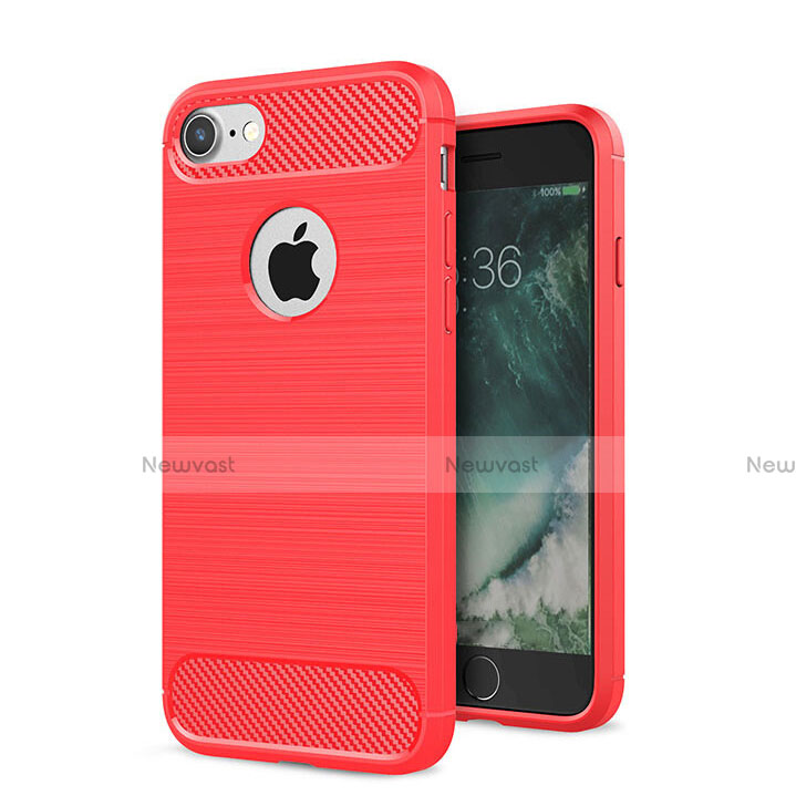 Silicone Candy Rubber TPU Twill Soft Case Cover S01 for Apple iPhone 8 Red