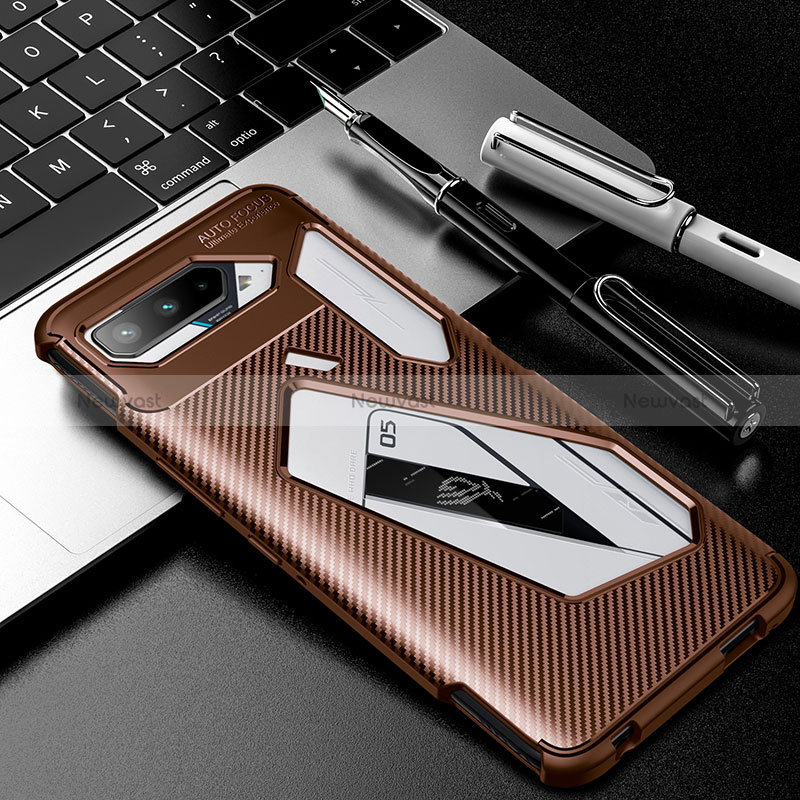 Silicone Candy Rubber TPU Twill Soft Case Cover S01 for Asus ROG Phone 5s Brown