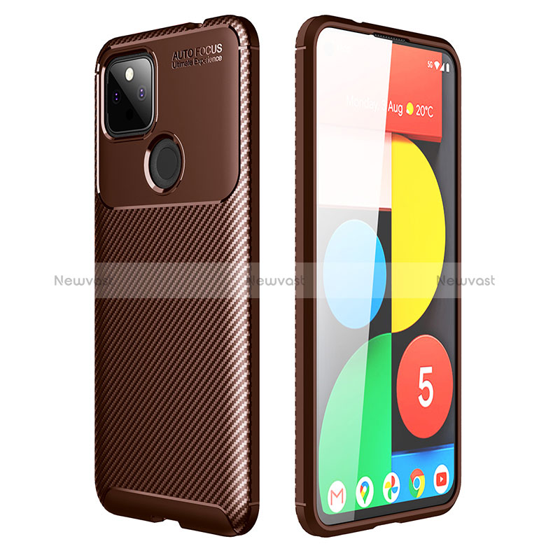 Silicone Candy Rubber TPU Twill Soft Case Cover S01 for Google Pixel 5a 5G Brown