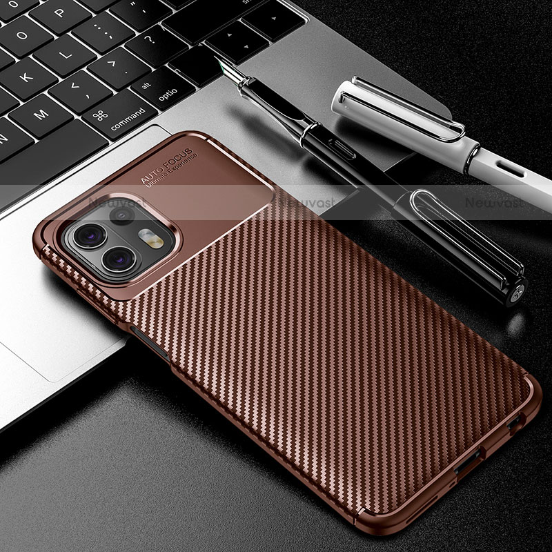 Silicone Candy Rubber TPU Twill Soft Case Cover S01 for Motorola Moto Edge 20 Lite 5G Brown