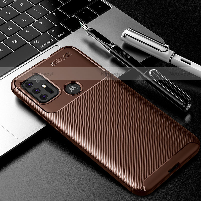 Silicone Candy Rubber TPU Twill Soft Case Cover S01 for Motorola Moto G20 Brown