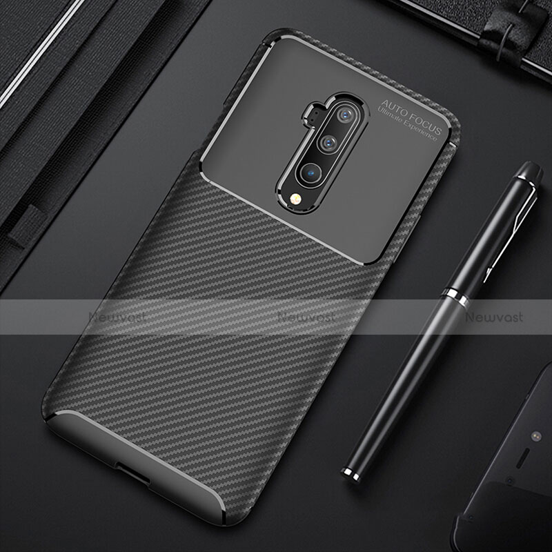 Silicone Candy Rubber TPU Twill Soft Case Cover S01 for OnePlus 7T Pro Black