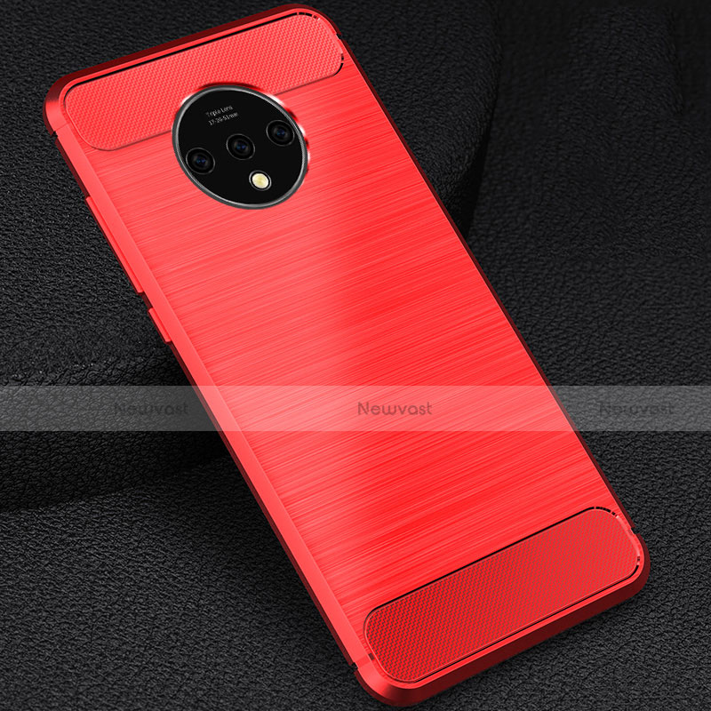 Silicone Candy Rubber TPU Twill Soft Case Cover S01 for OnePlus 7T Red