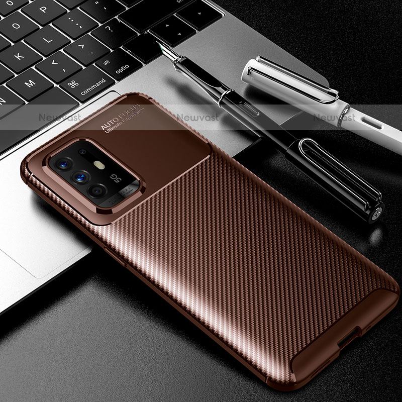 Silicone Candy Rubber TPU Twill Soft Case Cover S01 for Oppo F19 Pro+ Plus 5G Brown