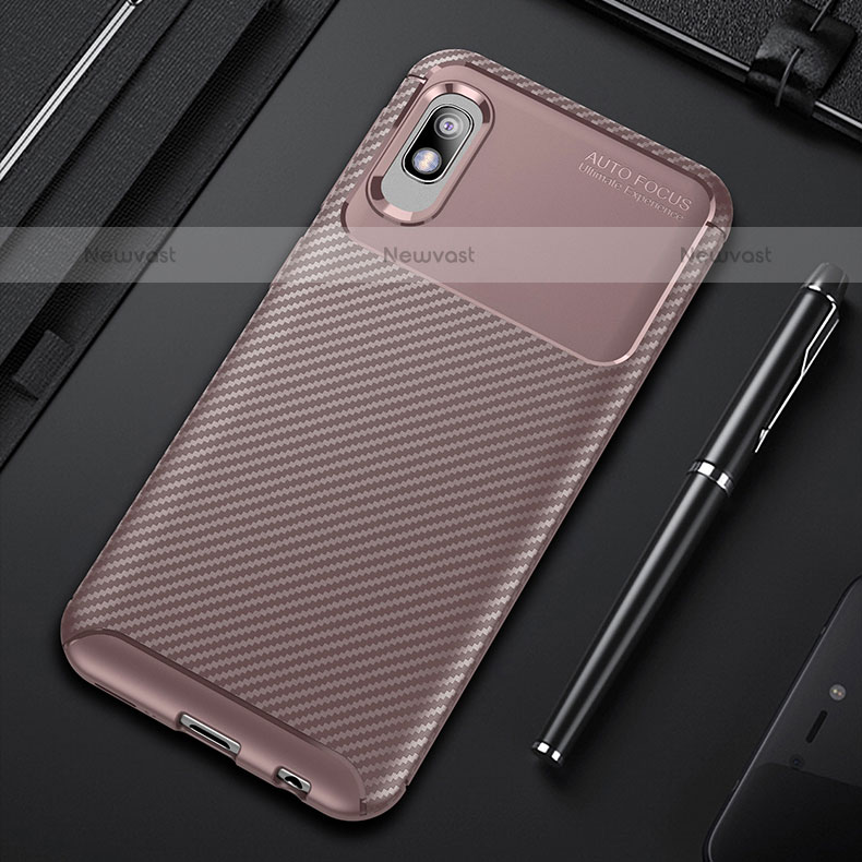 Silicone Candy Rubber TPU Twill Soft Case Cover S01 for Samsung Galaxy A10e Brown