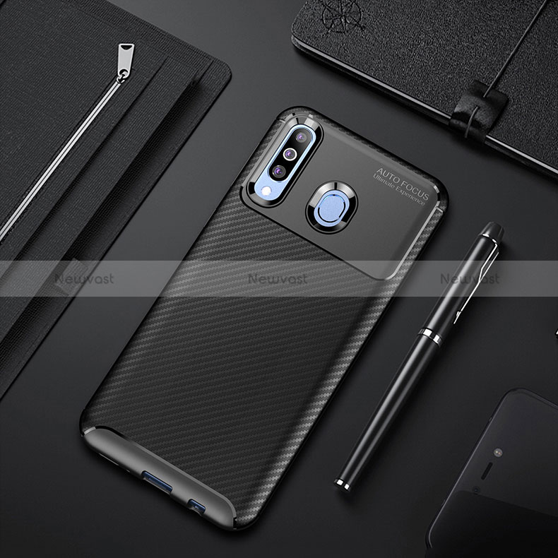 Silicone Candy Rubber TPU Twill Soft Case Cover S01 for Samsung Galaxy A40s Black