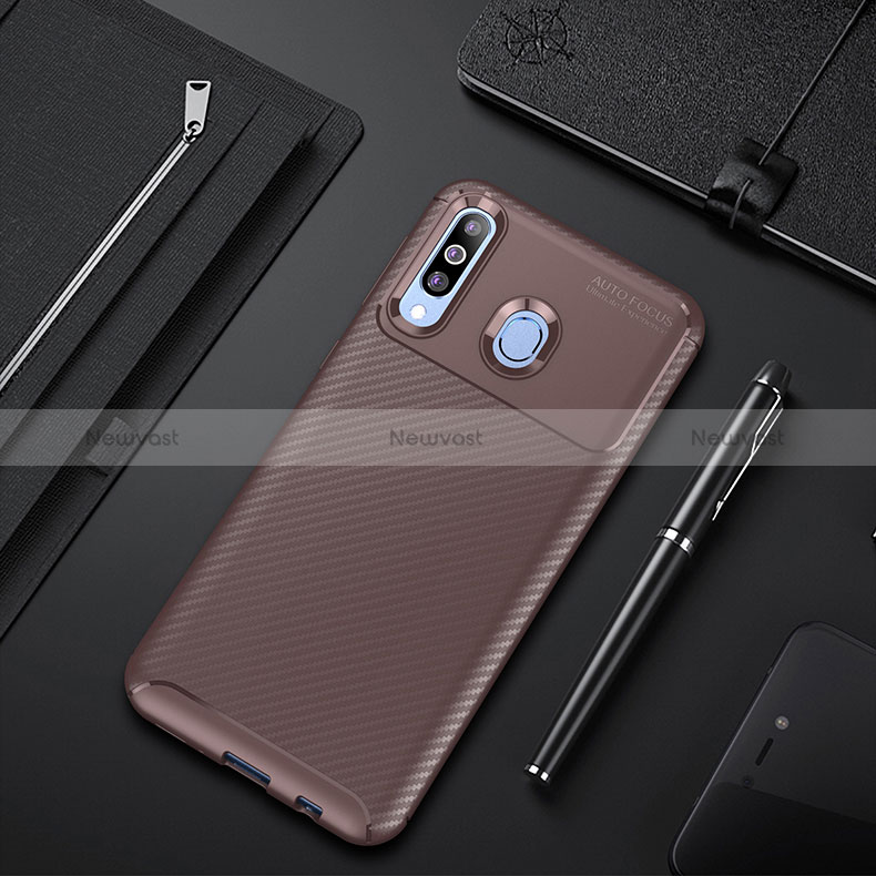 Silicone Candy Rubber TPU Twill Soft Case Cover S01 for Samsung Galaxy A40s Brown