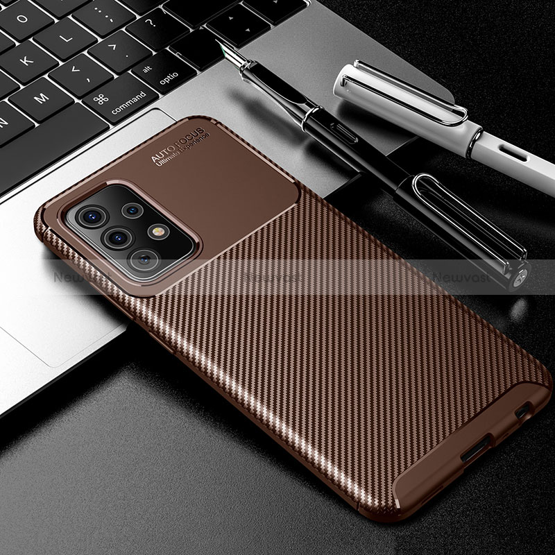 Silicone Candy Rubber TPU Twill Soft Case Cover S01 for Samsung Galaxy A52 5G Brown
