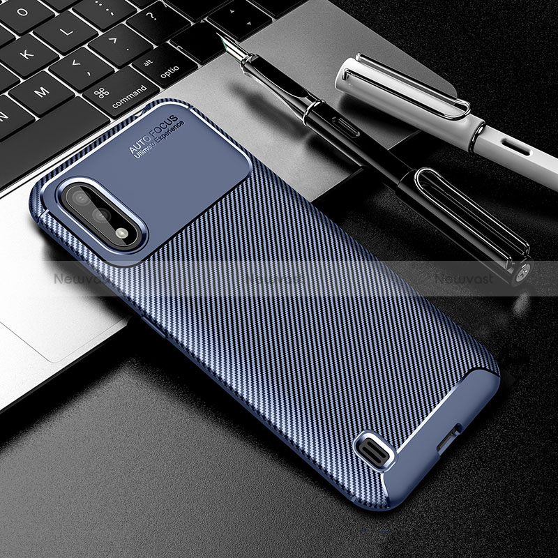 Silicone Candy Rubber TPU Twill Soft Case Cover S01 for Samsung Galaxy M01 Blue